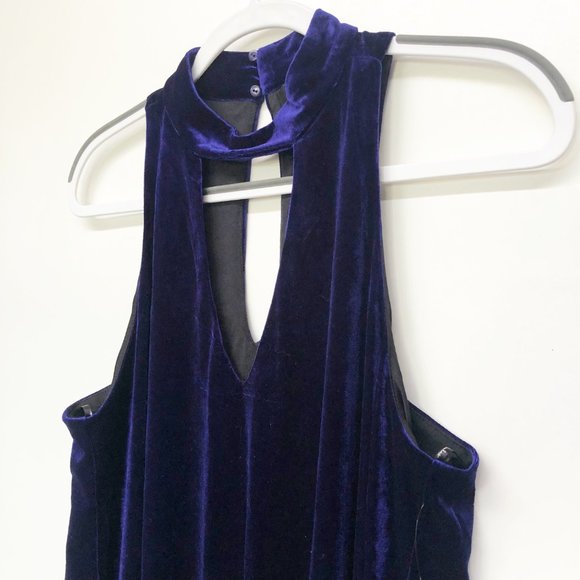Lulu's Women's Blue Velvet High Neck Mini Dress M - Picture 6 of 6